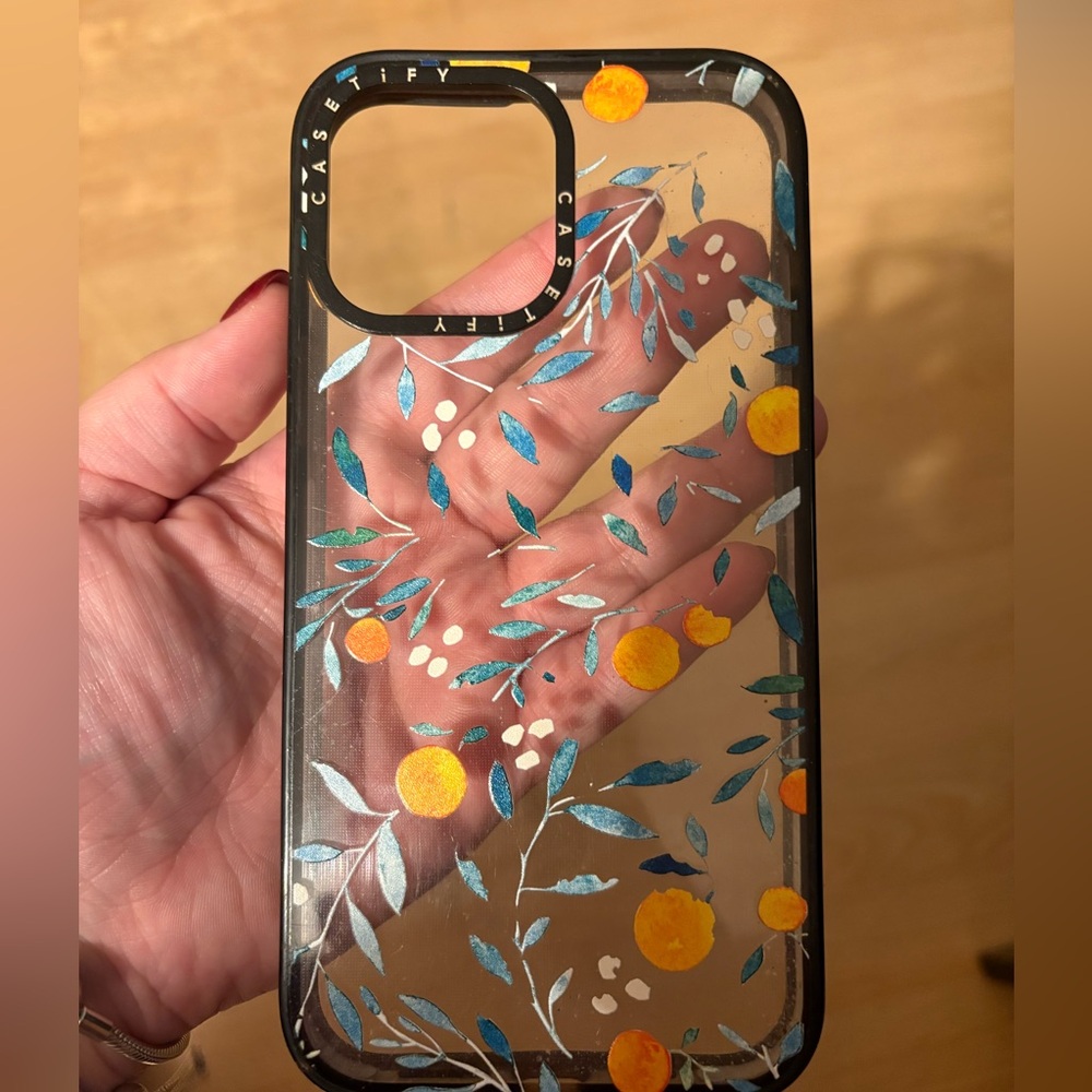 Casetify Clear Case with Orange and Blue Floral Design 13 PRO MAX